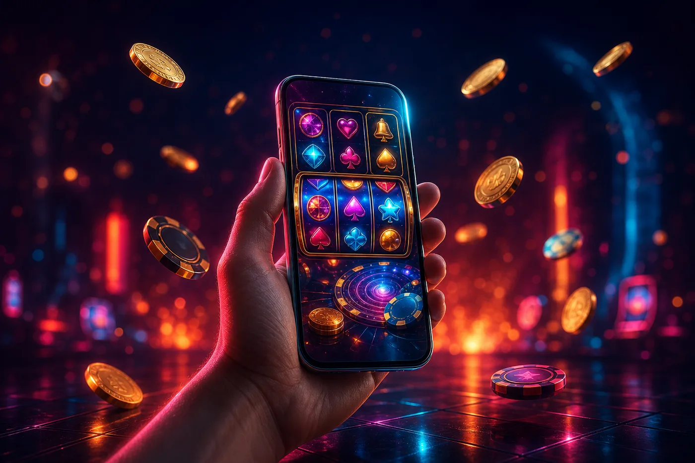Smartfon z lobby kasyna Vulkan Vegas w dłoni gracza