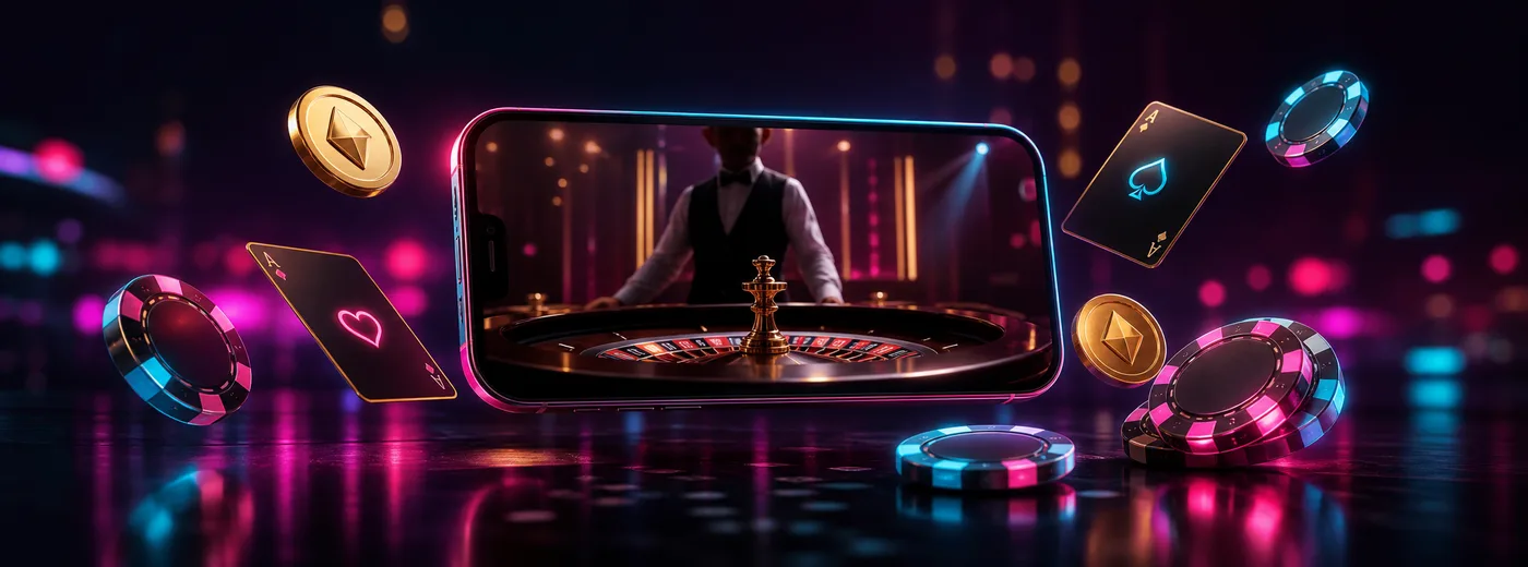 Krupier na żywo w kasynie Vulkan Vegas widziany na ekranie telefonu